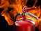 Fire extinguisher on flame background