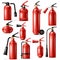 Fire extinguisher vector protection to extinguish flame with fire-extinguisher illustration set of extinguishing