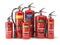 Fire extinguishers on white background. Various types o