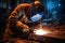 Fire factory work skill job worker metal welding welder safety industrial steel
