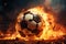 Fire and fervor, stadiums playing field hosts a blazing soccer ball, sparking excitement
