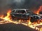 fire in the field, car burning, Ai generated