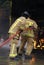 Fire fighter with fire hose at incident, fire fighting