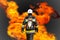 Fire fighter on oil and gas industry, successful firefighter at work , Fire suit for fighter with fire and suit for protect fire