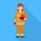 Fire fighter woman icon, flat style