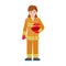 Fire fighter woman icon, flat style