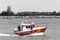 Fire fighting boat, Danube river - selective color isolation