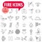 Fire and firefighting, icon set. fire prevention and elimination, linear icons