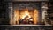 Fire in fireplace, burning wood, flames on logs closeup