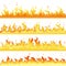 Fire Flame backdrop background set. Horizontal bonfire template for banner, web or brochure. Vector explosion decoration