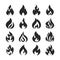 Fire flame and bonfire vector silhouette icons set