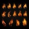 Fire flame collection, perfect for torches, fireballs, campfire, bonfire, fireplace