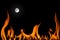 Fire flame and full moon isolated