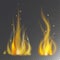 Fire flame hot burn vector icon warm danger and cooking yellow bonfire light blazing campfire.