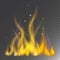 Fire flame hot burn vector icon warm danger and cooking yellow bonfire light blazing campfire.