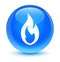 Fire flame icon glassy cyan blue round button
