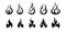 Fire flame icons. Flame of fire silhouettes. Symbol of hot, flammable, burn, heat. Silhouette of campfire for warning sign,