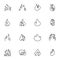 Fire flame line icons set