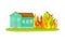 Fire Flames Approaching Residential House Vector Illustration