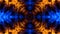Fire flames on black background. Burning fire flame. Fiery orange blue glowing. Kaleidoscope background. Fiery Mosaic Motion