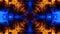 Fire flames on black background. Burning fire flame. Fiery orange blue glowing. Loop vj kaleidoscope background. Fiery Mosaic