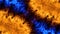 Fire flames on black background. Burning fire flame. Fiery orange blue glowing. Loop vj kaleidoscope background. Fiery Mosaic