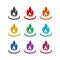 Fire flames color icons set isolated on white background