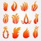 Fire flames icons set