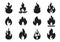 Fire flames silhouette. Flaming campfire, hot inferno flame shape. Simple vector illustration icons set