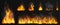 Fire flames with smoke set, realistic red bright flare, heat of campfire and fireball
