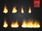 Fire flames on transparent background. Vector realistic special effect