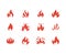 Fire flat glyph icons. Flame shapes silhouette, bonfire vector illustration, flammable warning sign, red color