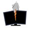 Fire Flat television. Burning Broken Modern TV