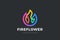 Fire Flower Logo Colorful Flame design vector template Linear Outline style