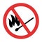 Fire forbidden symbol. No match and fire crossed icon