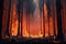 Fire in forest .Wildfire landscape, wildland