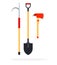 Fire gaff, shovel and an ax flat isolated vector