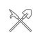 Fire gaff with shovel, firefighter equipment line icon.