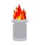 Fire In garbage can. Trash can burns.