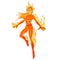 Fire girl. Vector illustration of a beautiful mystical woman. Flying superheroine