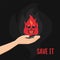 Fire in the hand. Fire hazard warning, safe handling with open flame. Social poster about maintaining safety and life. vector