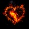 Fire heart isolated on black background. Flame symbol of love, intense emotions, passion. Gift for Valentine's Day