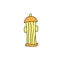 Fire hydrant. Flat cartoon illustration. Yellow icon of fire fighting tool.