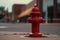 A fire hydrant soft-focus urban landscape in the background