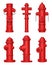 Fire hydrant. Urban red pipes for helping fireman fights with flame water street specific checkpoint decent vector