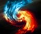 Fire and ice abstract background. Red and blue smoke swirl on dark background