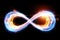 Fire ice infinity sign isolated on black background