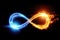 Fire ice infinity sign isolated on black background