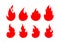 Fire icon set, red color. Symbol or emblem fire silhouette.