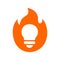 Fire and light bulb logo design, burning lamp icon, hot idea symbol - Vector